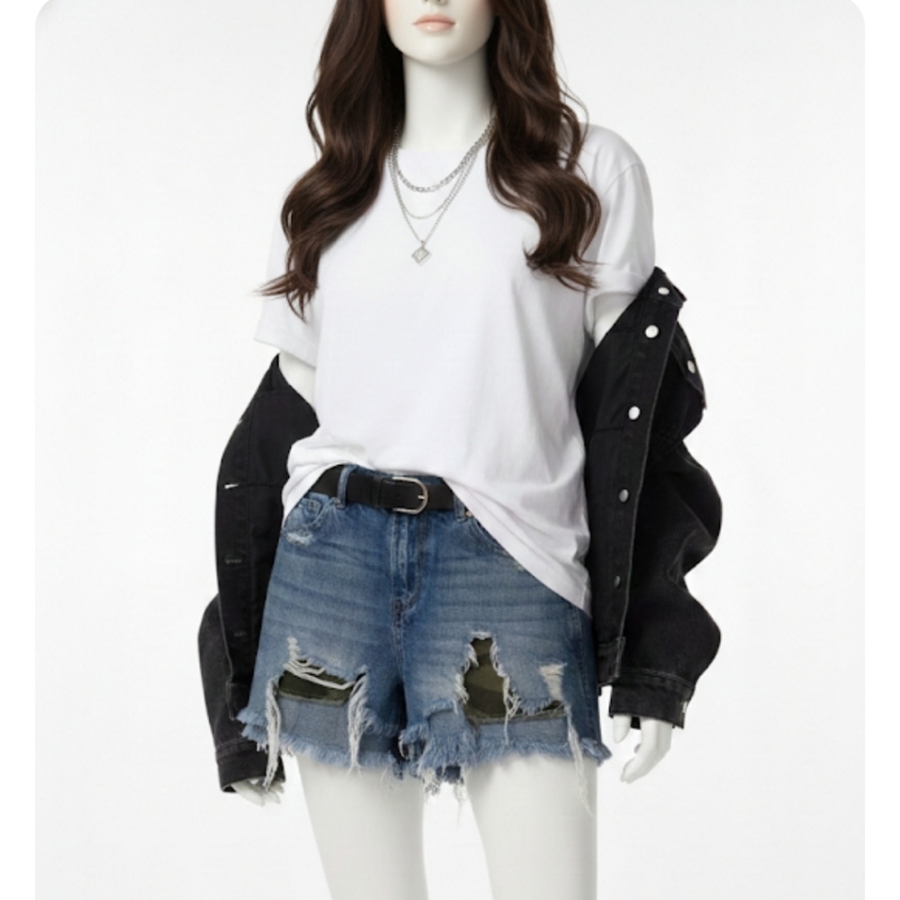 Blue Revival blue Heavy distressed jean shorts s…
